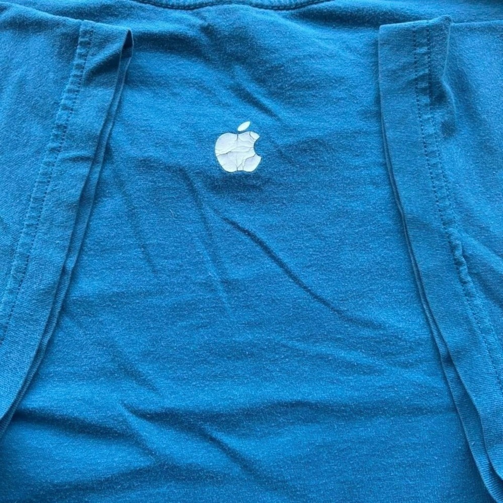 Vintage Blue Apple‎ Logo Graphic Tee Shirt 90s Tech Streetwear Boxy Fit